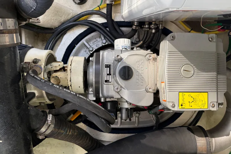 Slide: The Image of Engine compartment of a 2017 Sabre 38 Salon Express, featuring Volvo Penta components. - 78