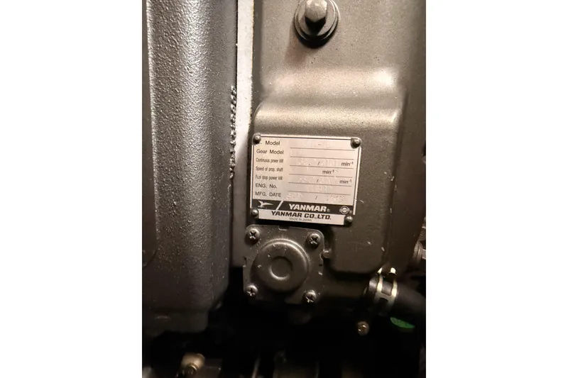 Slide: The Image of Close-up of Yanmar engine plate on 2014 Jeanneau Sun Odyssey 50 DS sailboat. - 74
