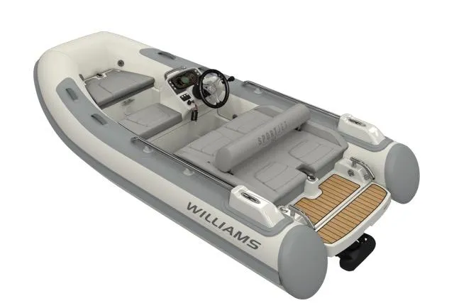 The Image of 2018 Williams Jet Tenders Sportjet 345, sleek design, gray and white, luxury tender boat. - 1