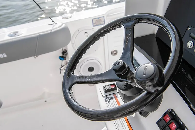 Slide: The Image of Manufacturer Provided Image: Steering wheel of 2022 Everglades 365 Center Console boat. - 32