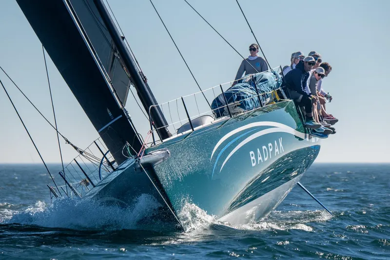 Slide: The Image of Sailing yacht Botin 56 "Badpak" with crew racing on open sea, 2018 model. - 1