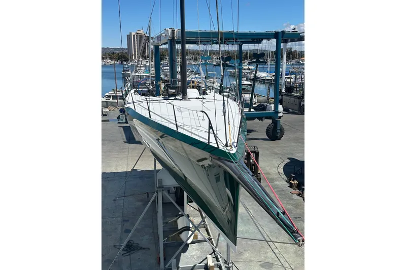 Slide: The Image of Sailboat Botin 56 (2018) on dry dock, marina background, clear sky. - 17