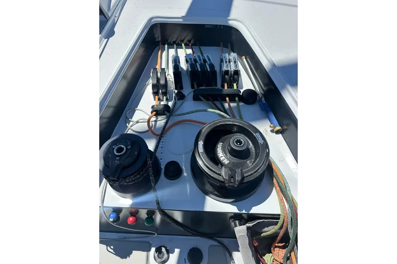 Slide: The Image of Control panel of a 2018 Botin 56 yacht with winches and ropes. - 19