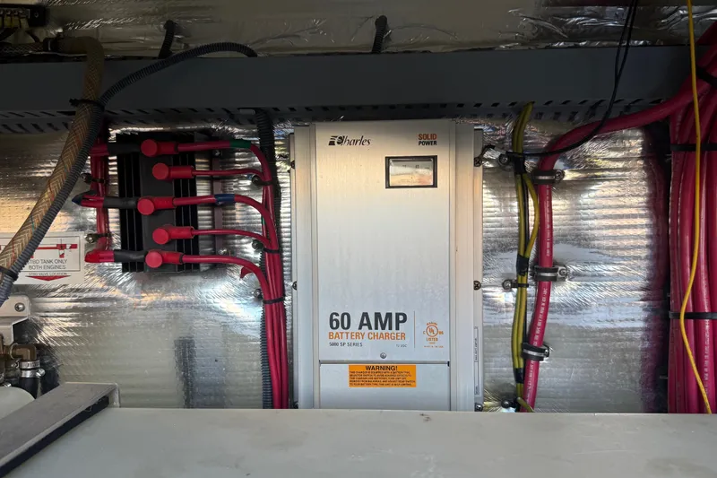 Slide: The Image of 60 Amp battery charger in 2005 Regal Commodore 3560 IO engine compartment. - 87