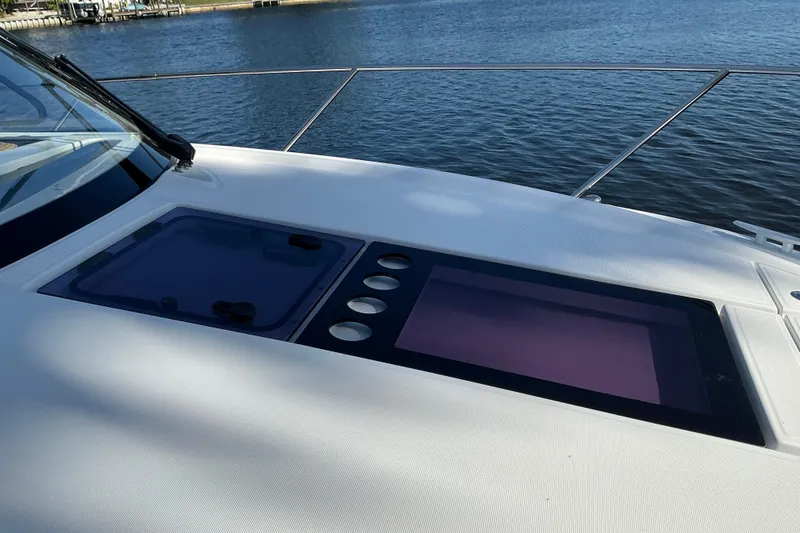 Slide: The Image of Beneteau Antares 9 (2022) boat deck with water view, featuring sleek design elements. - 50