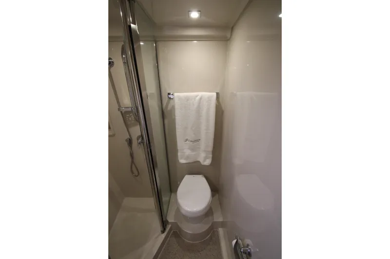Slide: The Image of Bathroom interior of 2014 Cruisers Yachts 45 Cantius, featuring shower and toilet. - 46