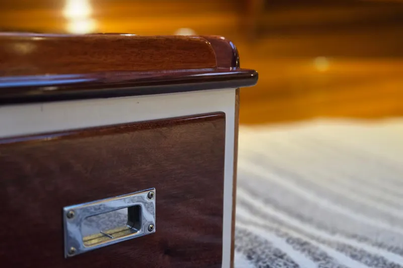 Slide: The Image of Close-up of 1970 Hinckley Bermuda 40 interior woodwork detail. - 114