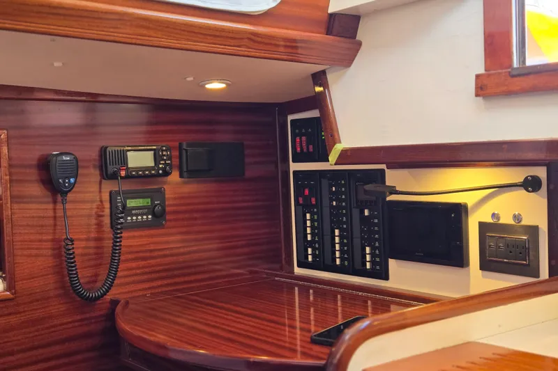 Slide: The Image of Interior of a 1970 Hinckley Bermuda 40 sailboat with navigation and communication equipment. - 70