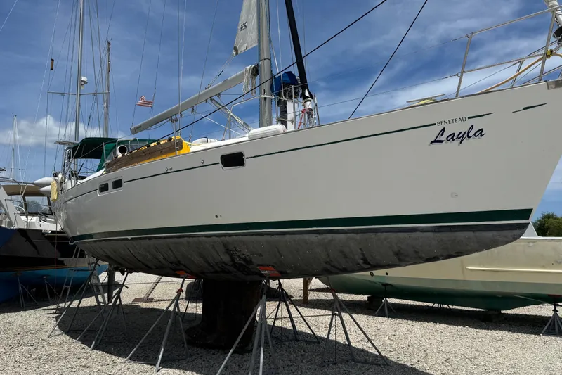 Slide: The Image of 1997 Beneteau Oceanis 461 sailboat "Layla" on dry dock, ready for maintenance. - 1