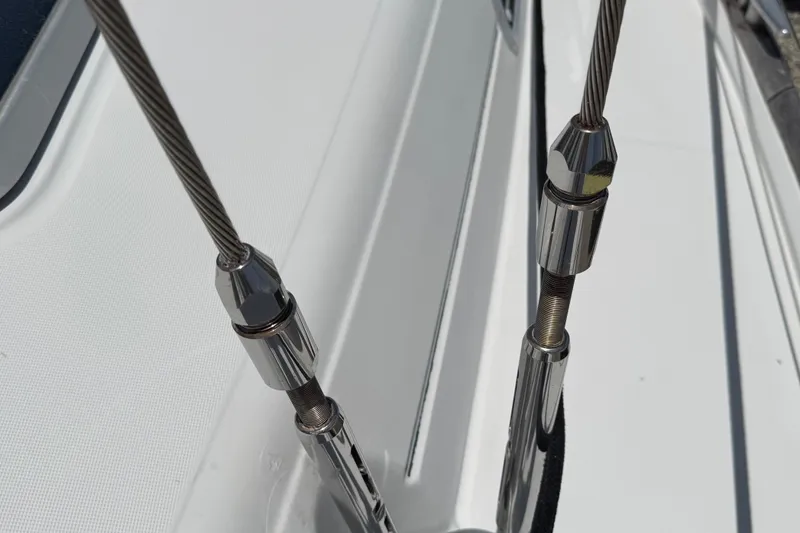 Slide: The Image of Close-up of rigging on a 1997 Beneteau Oceanis 461 sailboat. - 38