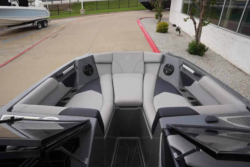 Slide: The Image of Interior of a 2021 ATX 24 Type-S boat with gray seating. - 42