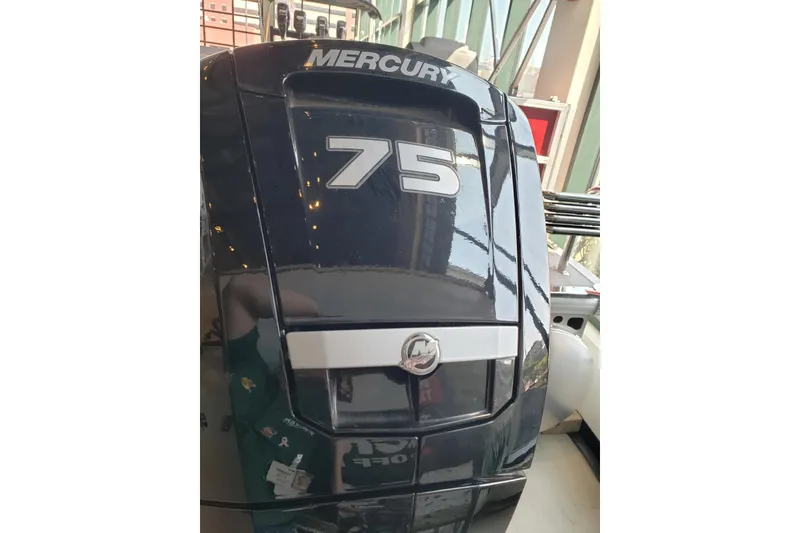 Slide: The Image of Mercury 75 horsepower outboard motor on 2026 Sun Tracker Party Barge 18 DLX. - 9