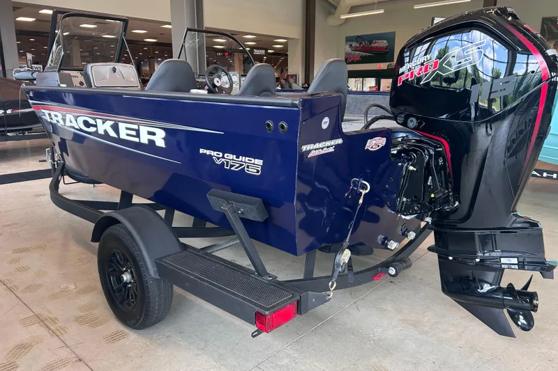 Slide: The Image of 2026 Tracker Pro Guide V-175 WT boat with Mercury Pro XS engine on display. - 11