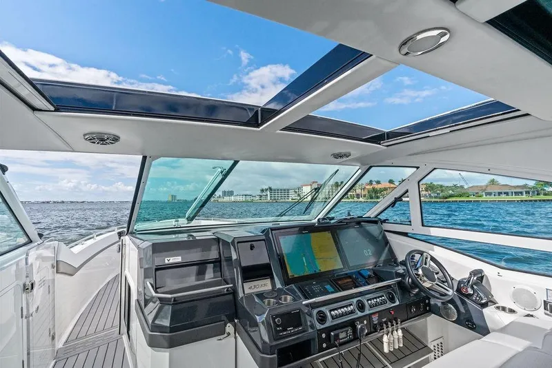 Slide: The Image of 2023 Formula 430 Super Sport Crossover yacht interior with advanced navigation system. - 44