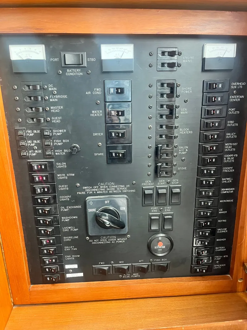 Slide: The Image of Electrical control panel on Ocean 48 SuperSport yacht, year 2000. - 26