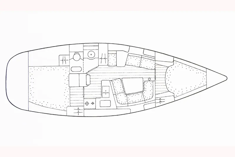 Slide: The Image of Floor plan of a 2002 Jeanneau Sun Odyssey 37 sailboat, showcasing interior layout. - 12