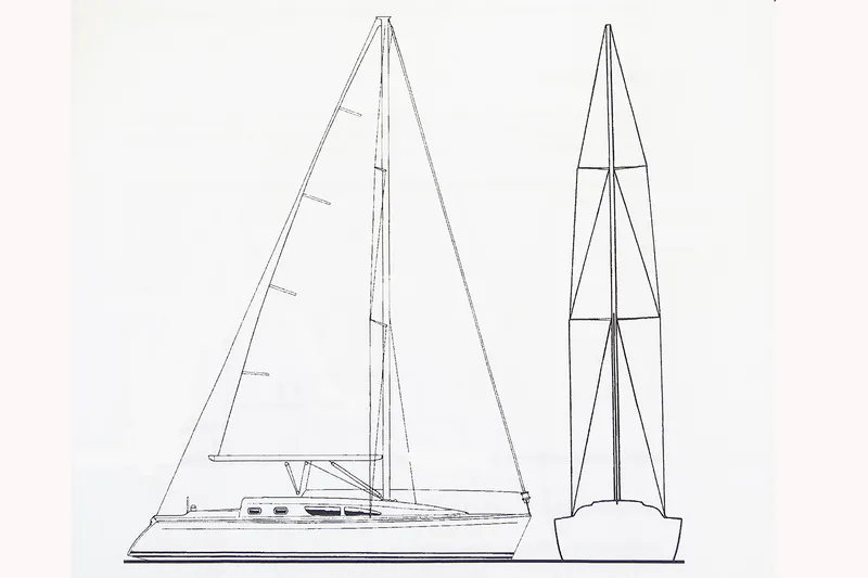 Slide: The Image of Line drawing of a 2002 Jeanneau Sun Odyssey 37 sailboat, side and front views. - 3