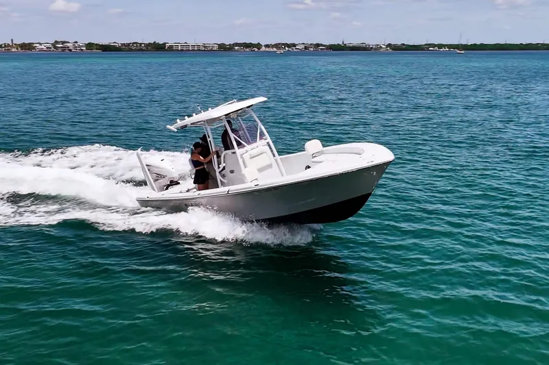 Slide: The Image of 2019 Blue Wave 2800 Pure Hybrid boat cruising on clear blue water. - 7