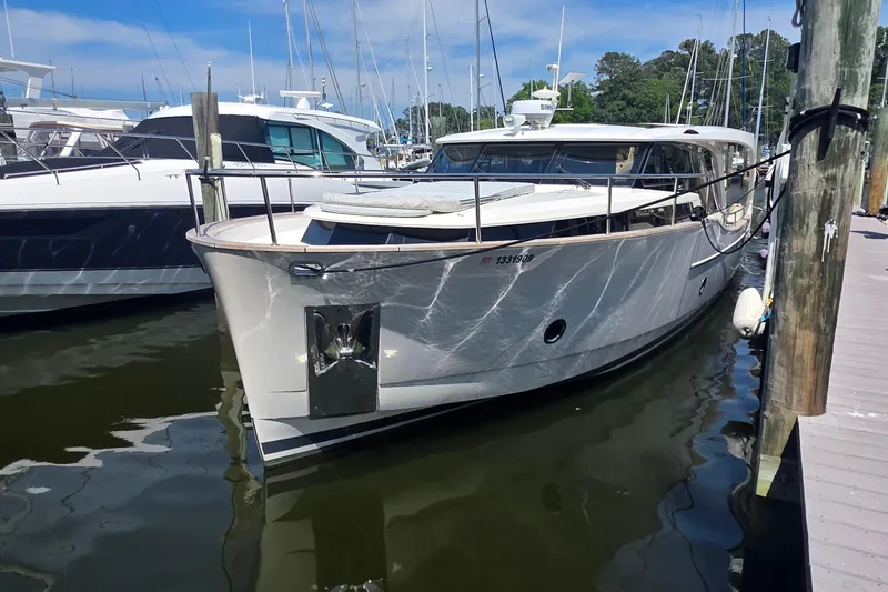 The Image of 2023 Greenline 40 yacht docked at marina, showcasing sleek design and modern features. - 0
