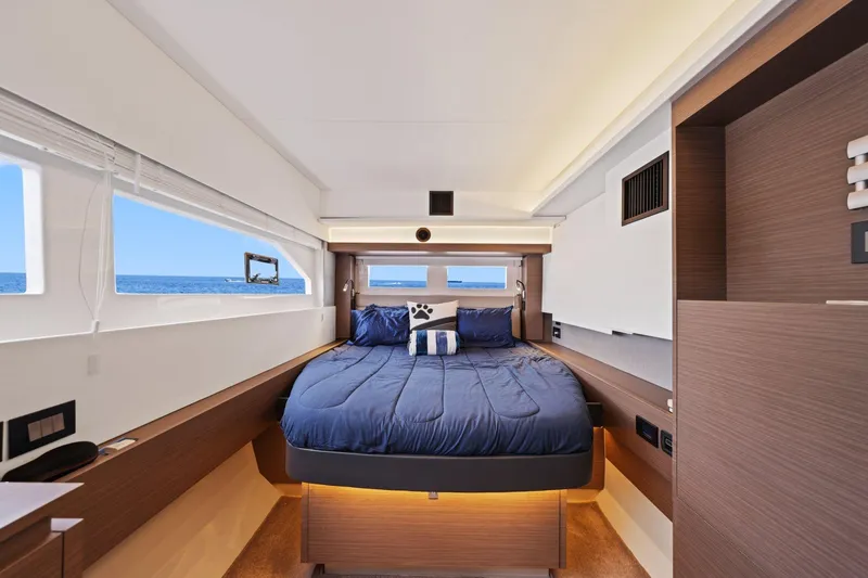 Slide: The Image of Luxurious bedroom interior of 2025 Leopard 53 Powercat yacht with ocean view. - 18