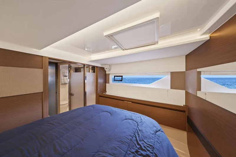 Slide: The Image of Luxurious bedroom interior of 2025 Leopard 53 Powercat yacht with ocean view. - 29