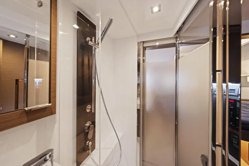 Slide: The Image of Luxurious bathroom interior of 2025 Leopard 53 Powercat yacht with modern shower design. - 31