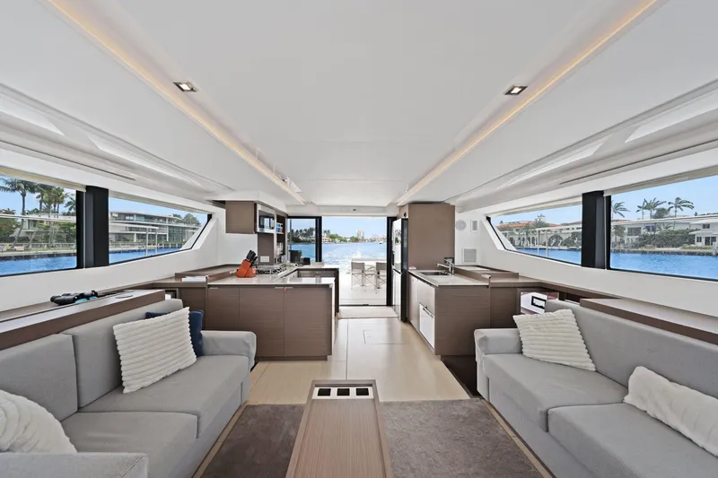 Slide: The Image of Luxurious interior of 2025 Leopard 53 Powercat yacht with modern design and waterfront view. - 57