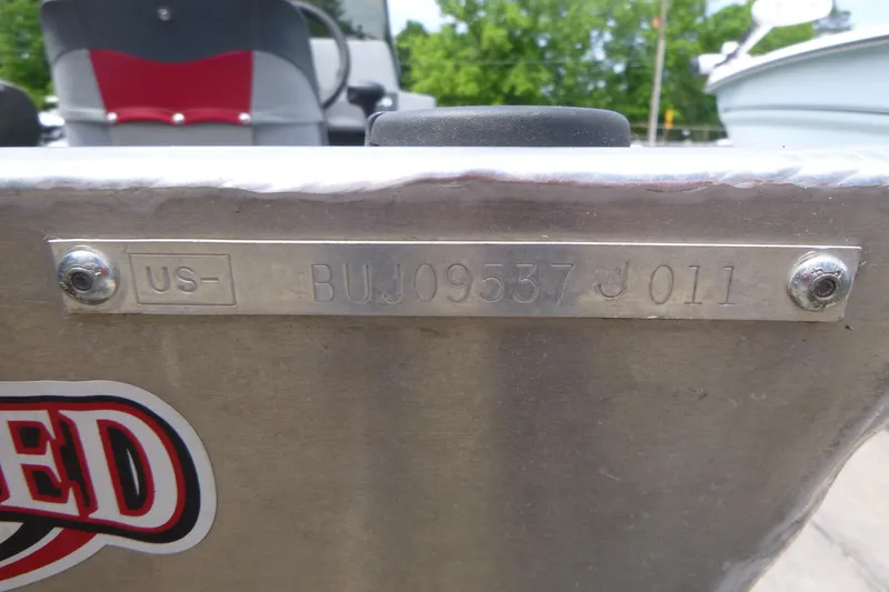 Slide: The Image of 2011 Tracker Pro Angler 16 boat identification plate with serial number. - 16