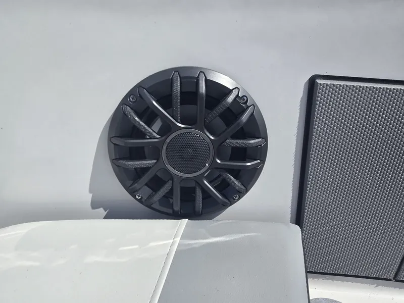 Slide: The Image of A speaker is embedded in the white surface of a boat. - 26