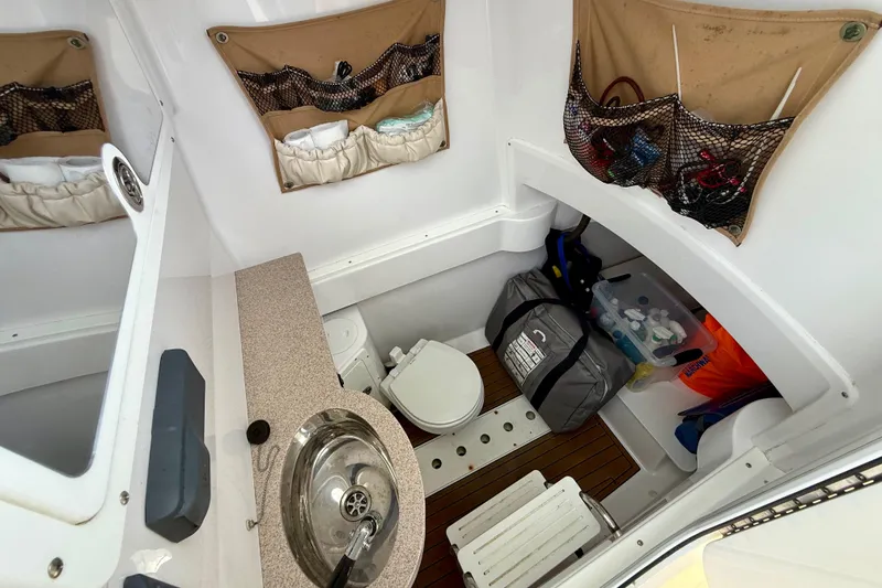 Slide: The Image of Electrical system of a 2017 Southport 33 FE boat with batteries and wiring. - 56