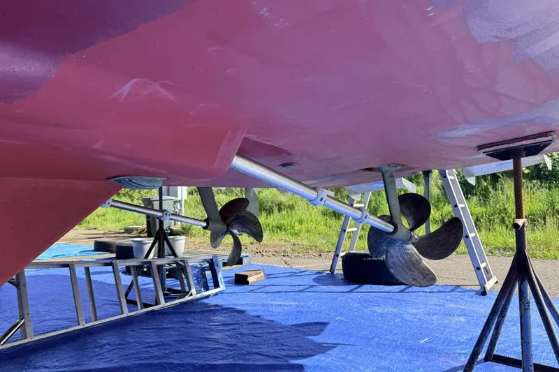 Slide: The Image of Underwater view of 2008 Meridian 490 Pilothouse propellers on dry dock. - 65