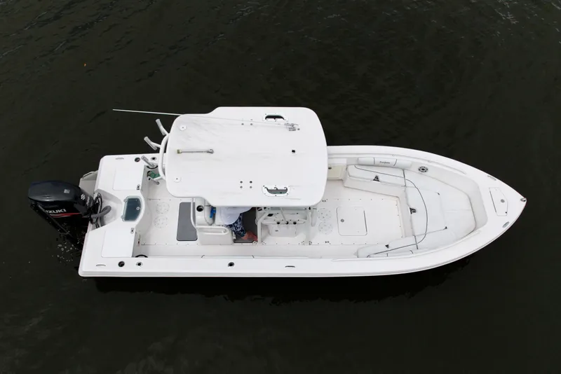 Slide: The Image of Overhead view of 2007 Everglades 243 Center Console boat on water. - 12