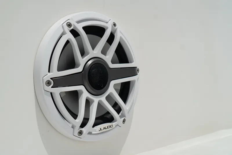 Slide: The Image of Close-up of JL Audio speaker on 2007 Everglades 243 Center Console boat. - 29