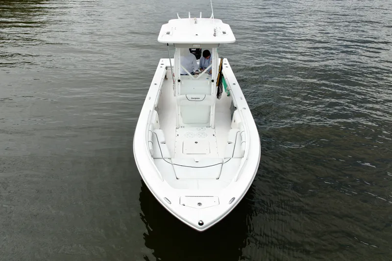 Slide: The Image of 2007 Everglades 243 Center Console boat on calm water, aerial view. - 5