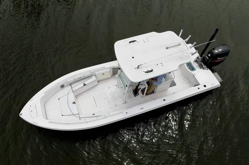 Slide: The Image of 2007 Everglades 243 Center Console boat on calm water, aerial view. - 8