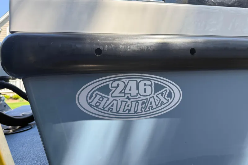Slide: The Image of Rosborough 246 Halifax boat, 2023 model, close-up of logo on hull. - 47