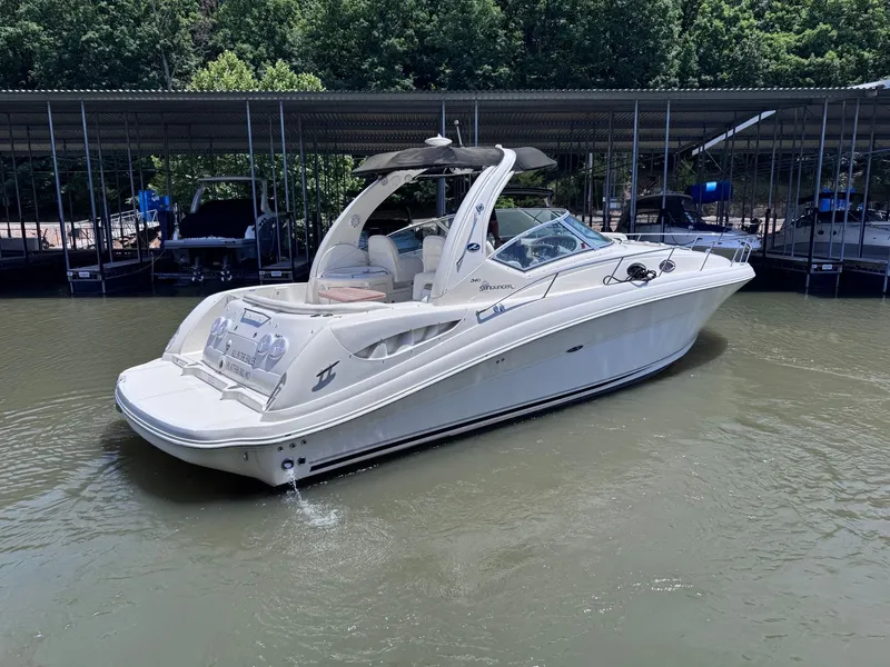 Slide: The Image of 2007 Sea Ray 340 Sundancer on the water, side view. - 4