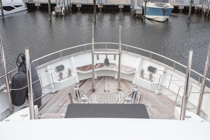 Slide: The Image of Deck view of 2014 Fifth Ocean Yachts 24m Displacement Explorer Yacht in marina. - 13