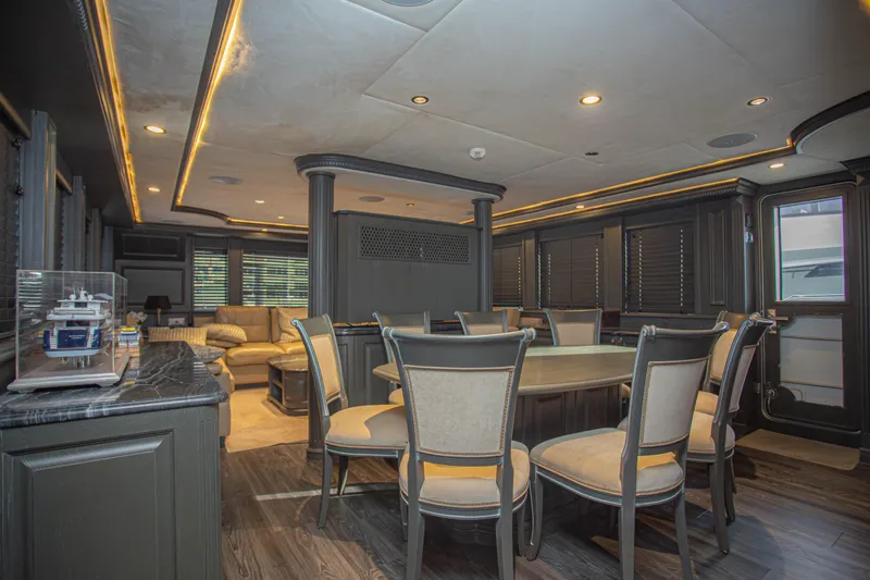 Slide: The Image of Luxurious interior of 2014 Fifth Ocean Yachts 24m Explorer Yacht with elegant dining area. - 35