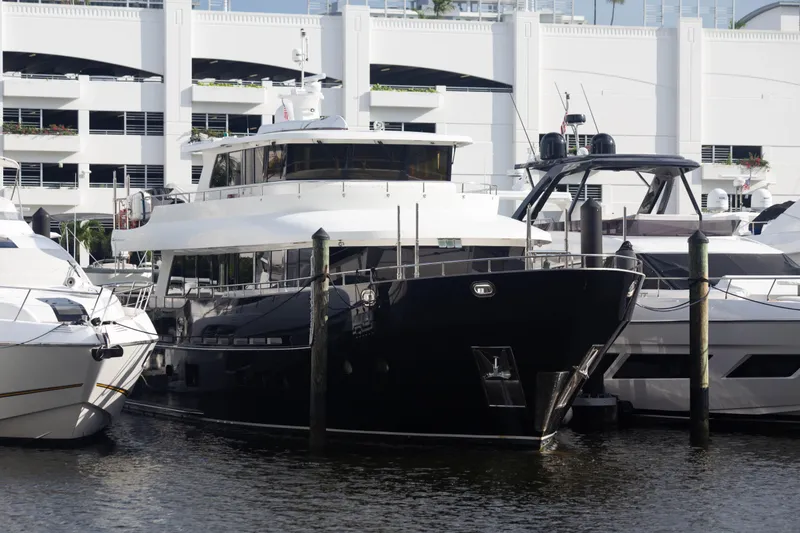 Slide: The Image of Fifth Ocean Yachts 24m Displacement Explorer Yacht, 2014, docked at marina. - 6