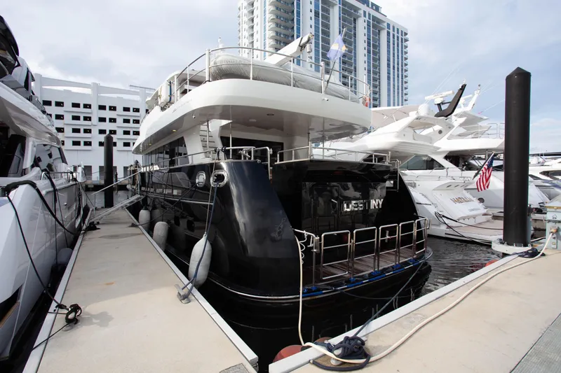 Slide: The Image of Luxury 2014 Fifth Ocean Yachts 24m Displacement Explorer Yacht docked at marina. - 7
