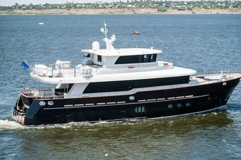 Slide: The Image of 2014 Fifth Ocean Yachts 24m Displacement Explorer Yacht cruising on open water. - 99