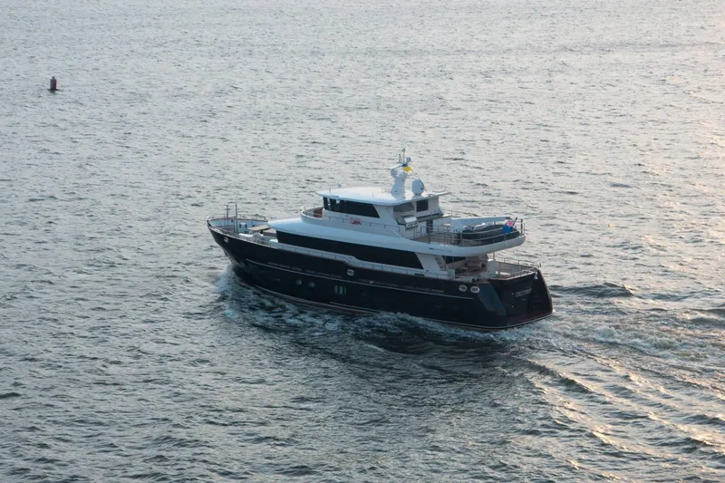 Slide: The Image of 2014 Fifth Ocean Yachts 24m Displacement Explorer Yacht cruising on open water. - 100
