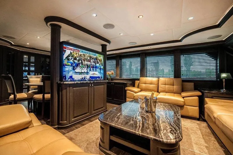 Slide: The Image of Luxurious interior of 2014 Fifth Ocean Yachts 24m Explorer Yacht with leather seating and marble table. - 41