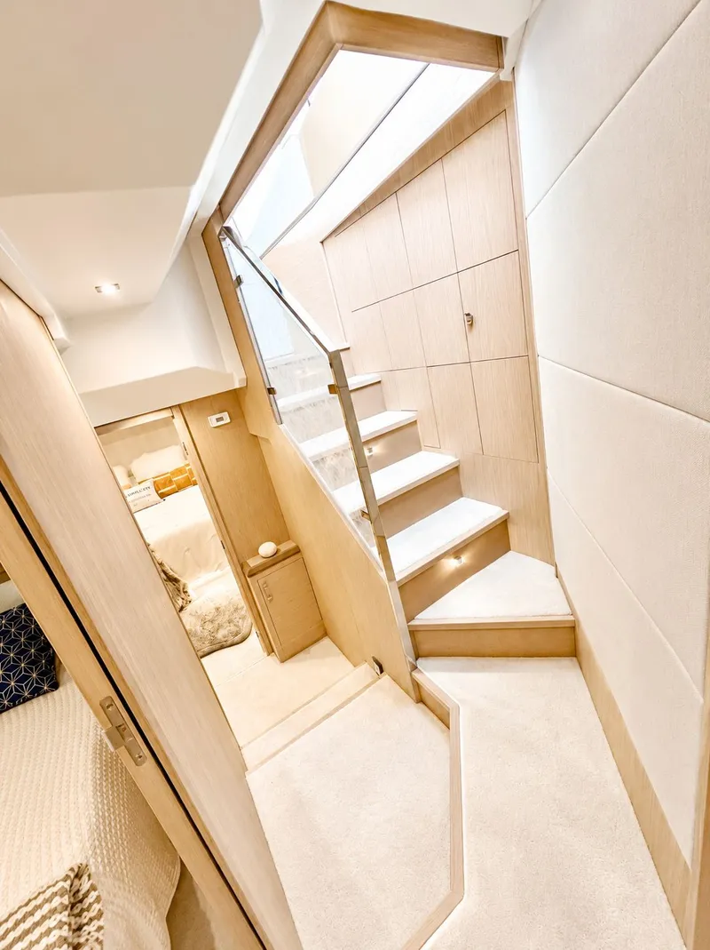 Slide: The Image of Interior of Monte Carlo MC6 yacht, stairs and cabin, 2019 model. - 38