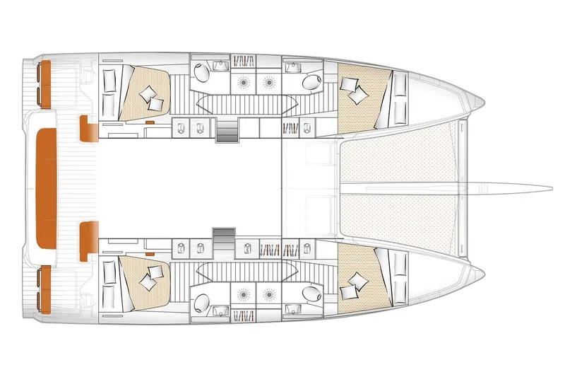 Slide: The Image of Manufacturer Provided Image: Floor plan of a 2026 Excess 14 catamaran, showcasing cabins and living areas. - 24