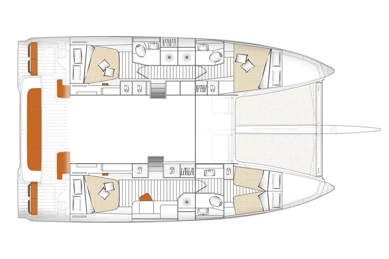 Slide: The Image of Manufacturer Provided Image: Top view layout of 2026 Excess 14 catamaran, showcasing interior design and deck plan. - 26