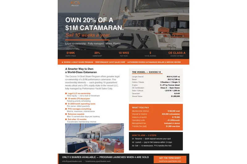 Slide: The Image of Sailing catamaran Excess 14, 2026 model, cruising on open sea under clear skies. - 6