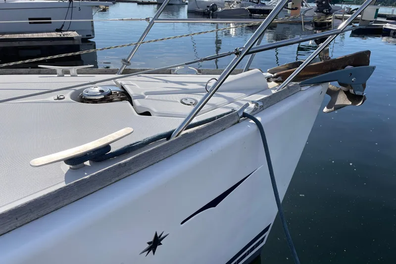 Slide: The Image of Bow of 2008 Jeanneau Sun Odyssey 39i sailboat docked in marina. - 6