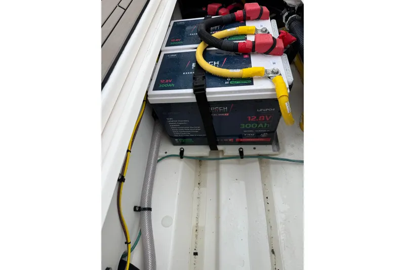 Slide: The Image of Battery compartment of 2025 Cutwater C-248 Coupe with 12.8V 300Ah LiFePO4 battery. - 20
